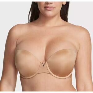 Victoria's Secret BARE Illusions Smooth Uplift Strapless Bra 32 DD Beige